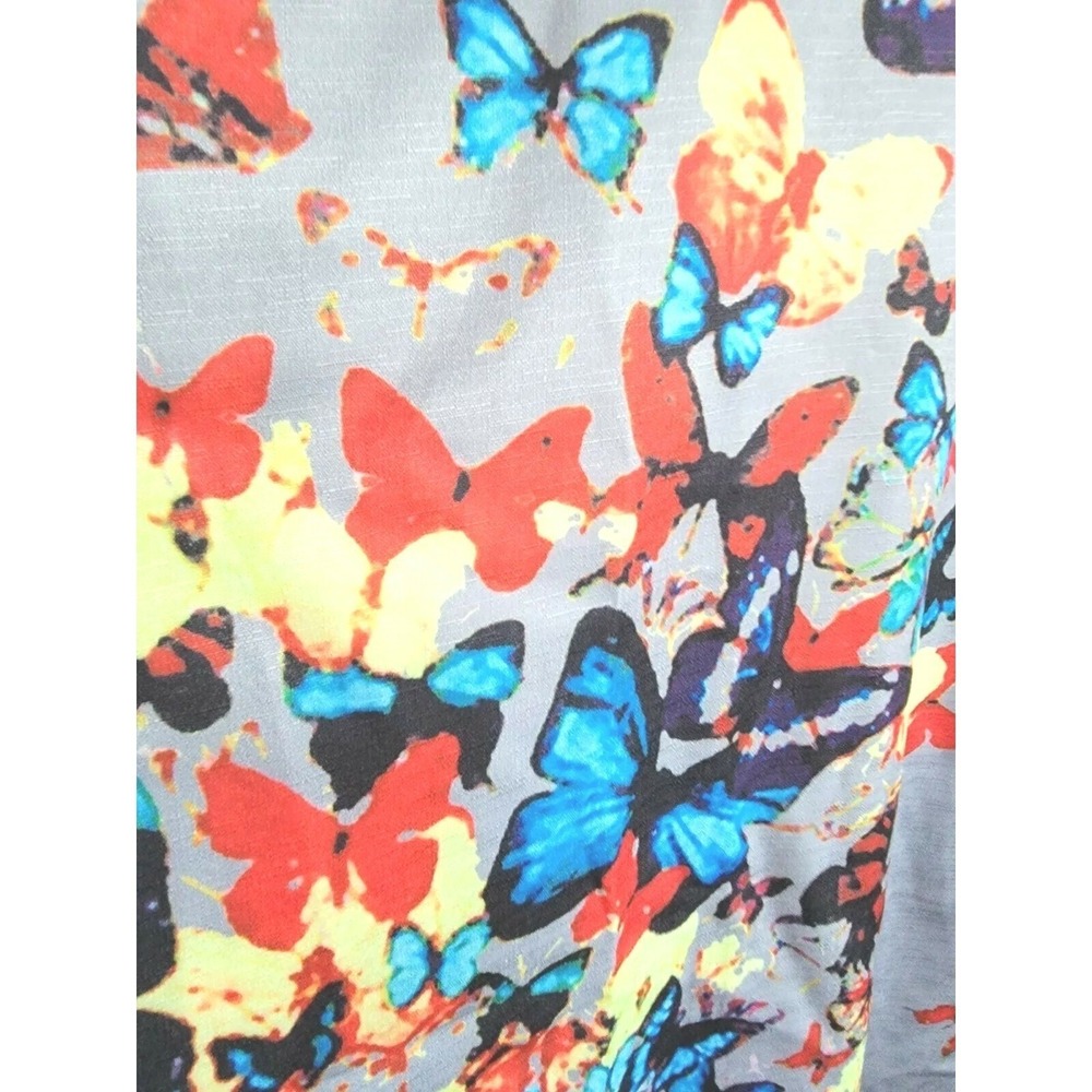 Misslook L Womens Butterfly Garden Print Short Sleeve‎ Top Gray Multi Color - Picture 6 of 9